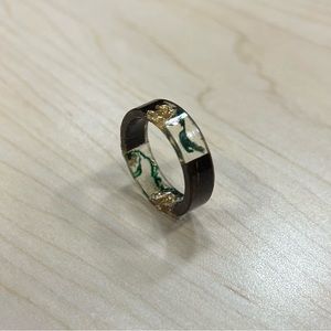 Resin Novelty Handmade Jewelry Ring Gold Foil Inside Wooden Band Acrylic Ring